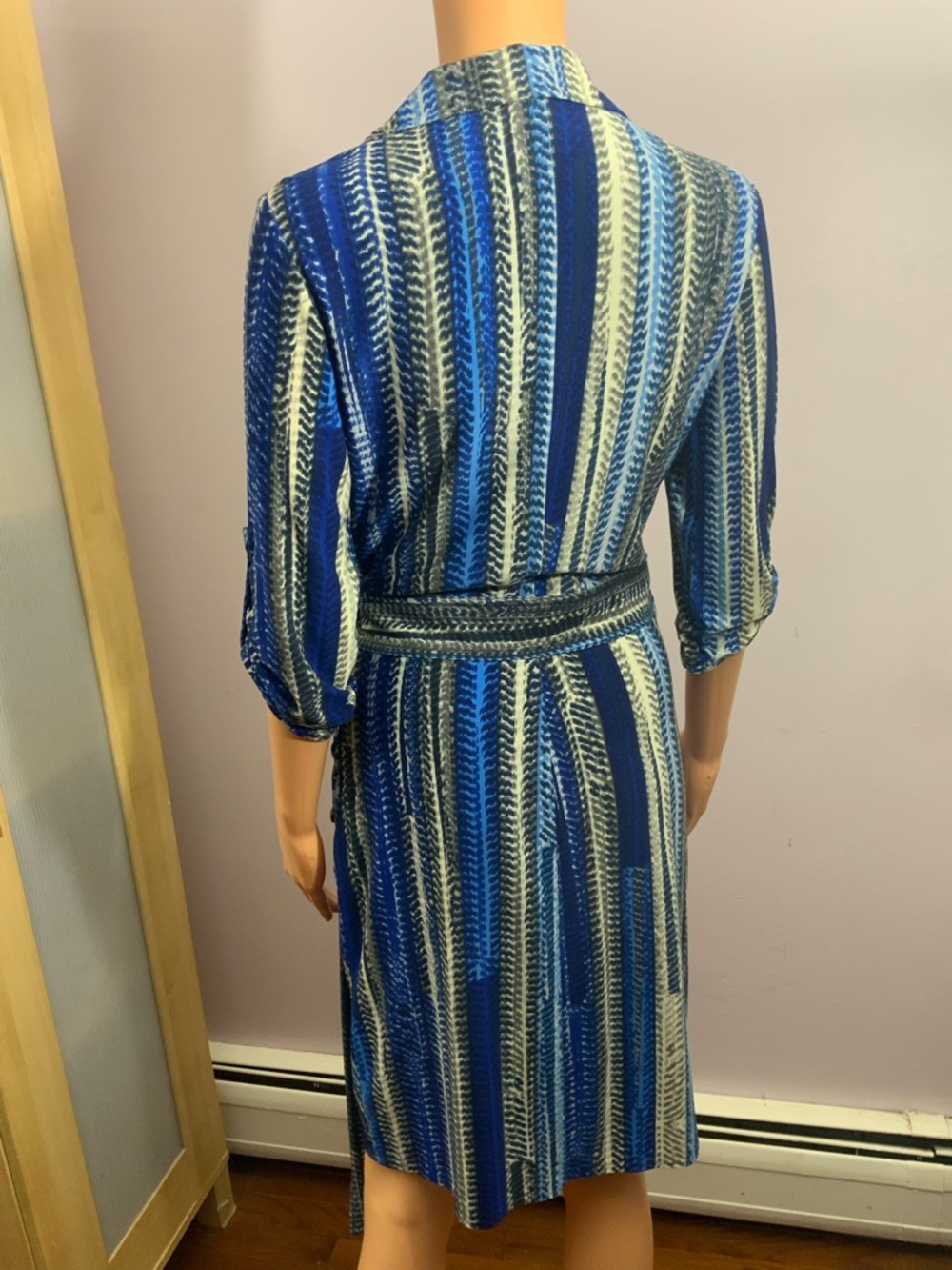 Calvin Klein Blue Striped Faux-Wrap Midi Dress - Picture 4 of 4